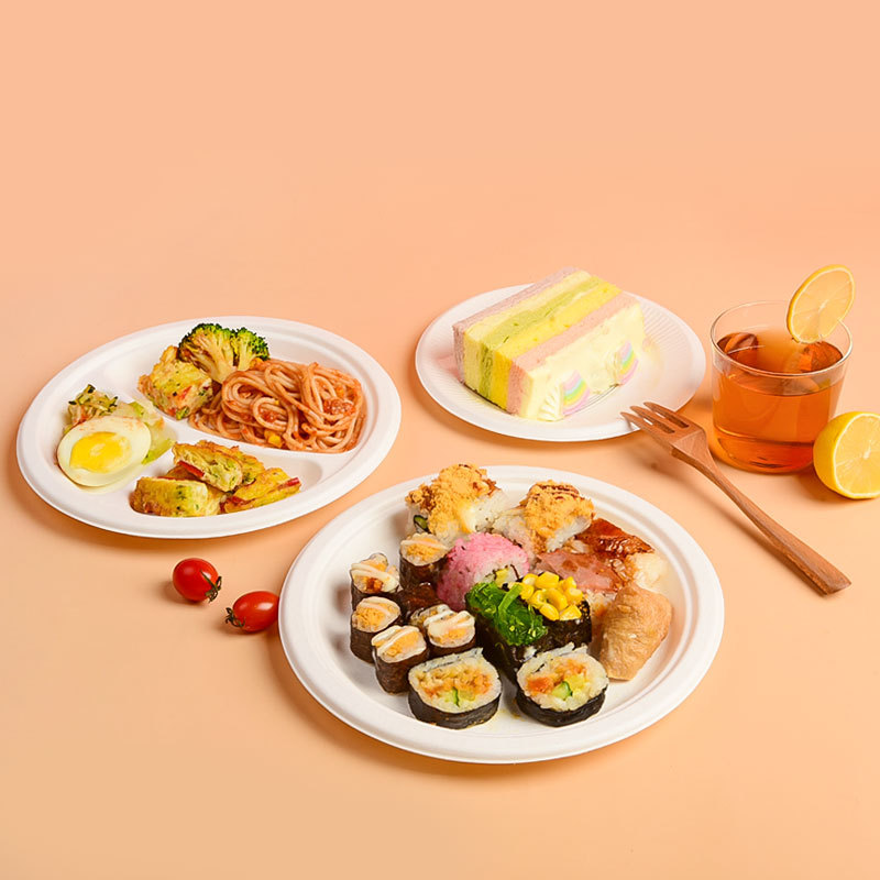 BPI-Certified Budget Paper Plates – 6/7/8/9/10 inch White Sugarcane Pulp Platters