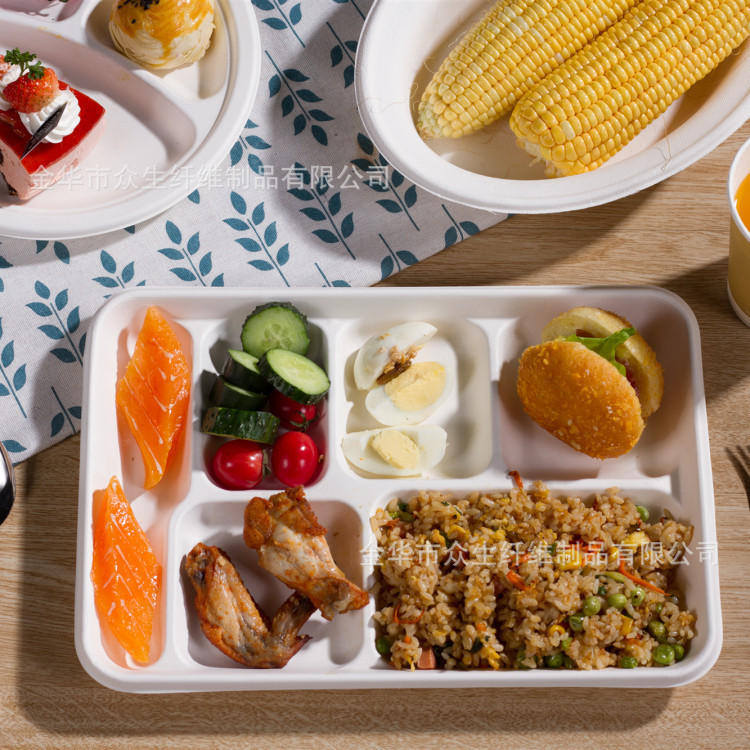 Disposable Compostable 3/4-Compartment Tray – Sugarcane Pulp Divided Buffet Container