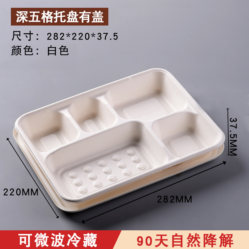 Sugarcane Pulp 1-5 Compartment Bento Box – Multi-Grid Fruit Salad Fast Food Tray