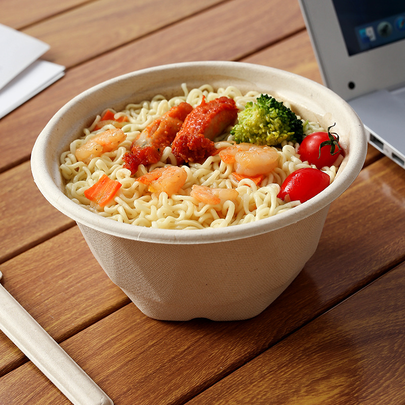 Heavy-Duty Round Sugarcane Pulp Bowl – Salad Fruit Noodle Soup Takeout Container