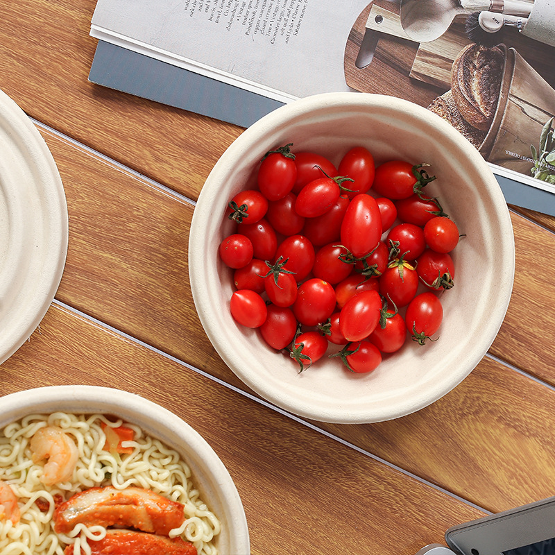 Heavy-Duty Round Sugarcane Pulp Bowl – Salad Fruit Noodle Soup Takeout Container