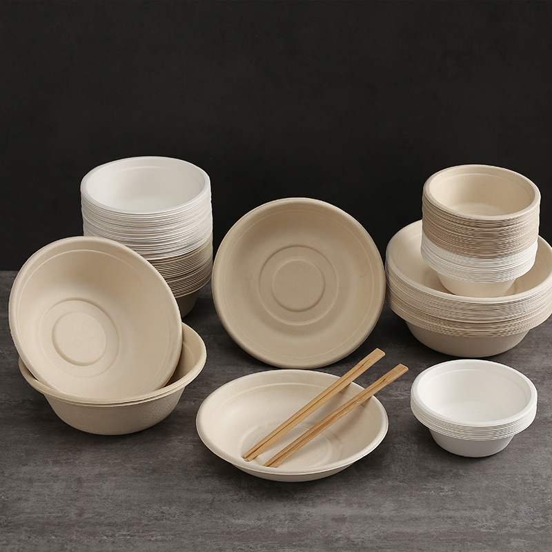 Biodegradable Round Bowl with Lid – Sugarcane Pulp Salad Noodle Takeout Container