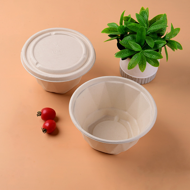 Sugarcane Pulp Round Bowl with Lid – Salad Fruit Noodle Soup Compostable Container