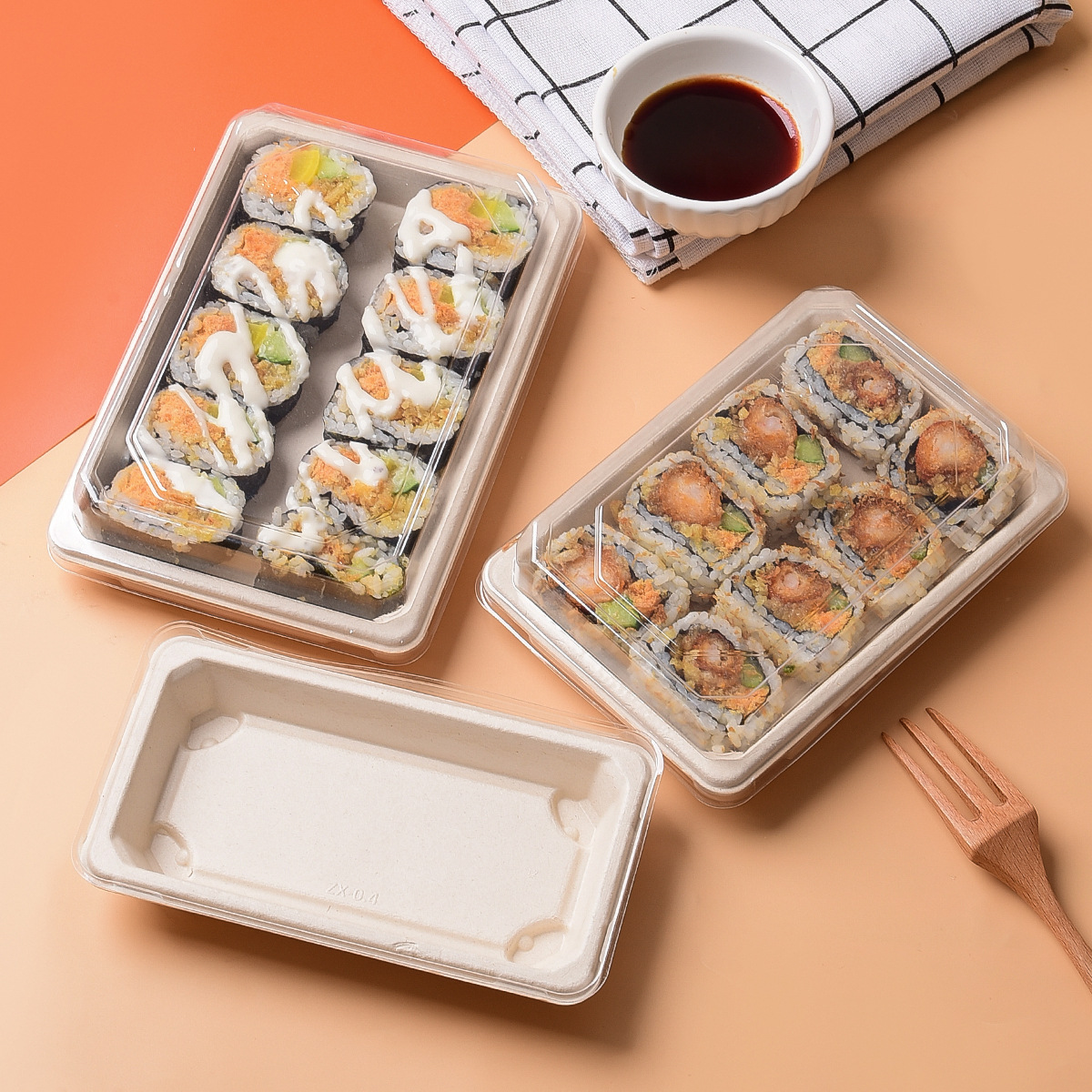 Disposable Sugarcane Pulp Sushi Tray – Compostable Various Models Fruit Platter