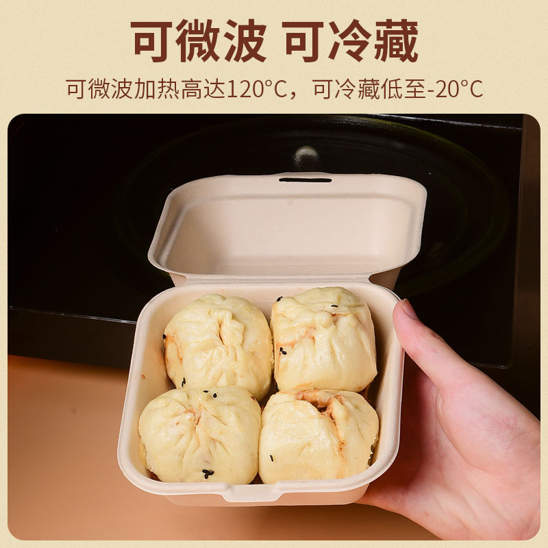 Xiao Yang Sheng Jian Style Burger Box – Sugarcane Pulp Fast Food Bento Container