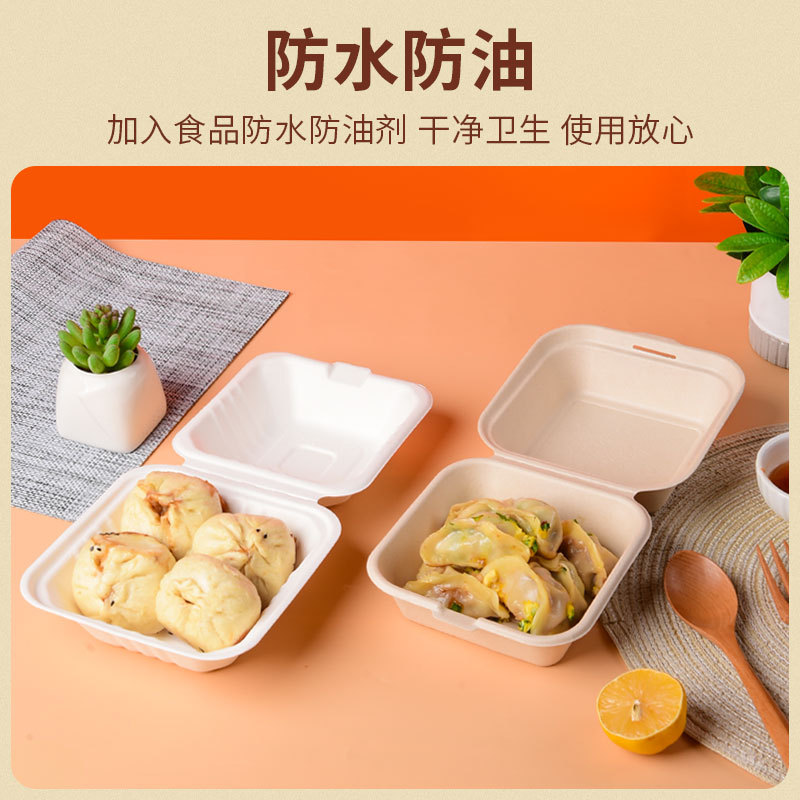 Xiao Yang Sheng Jian Style Burger Box – Sugarcane Pulp Fast Food Bento Container