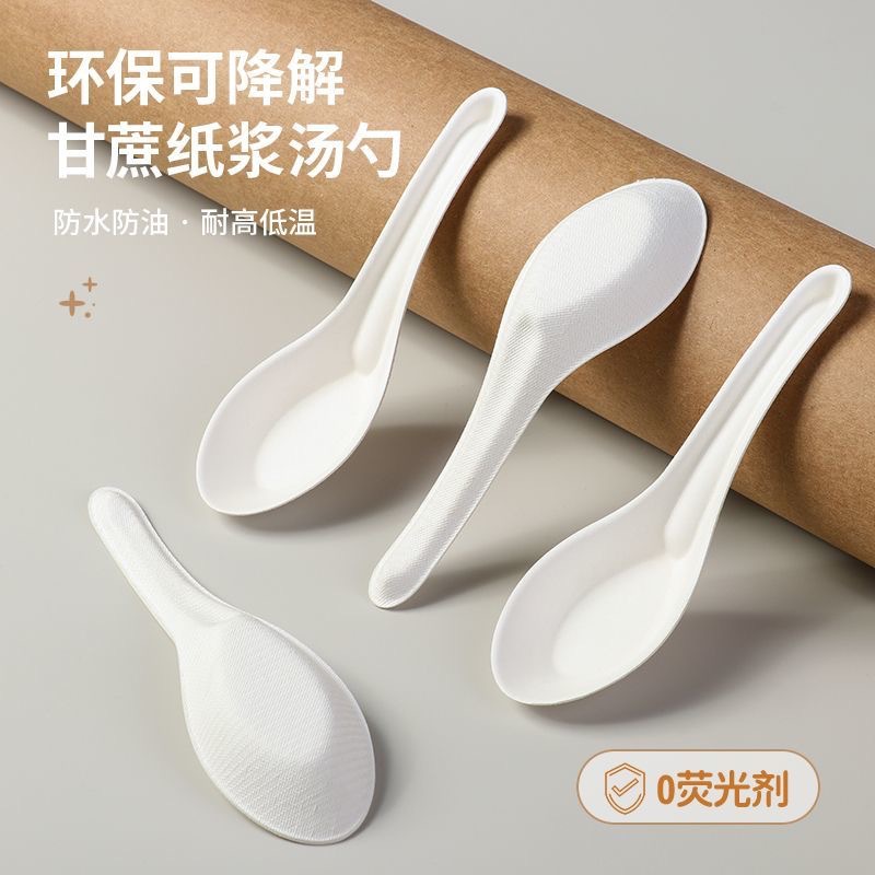 Compostable Pulp Chinese Soup Spoon – Disposable Steak Fork Dessert Spoon Set