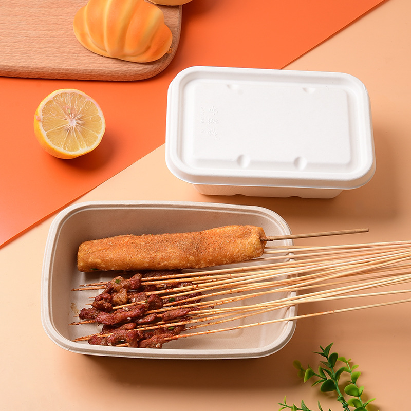 Compostable 750ml Sugarcane Pulp Square Takeout Box – Salad Bento Container