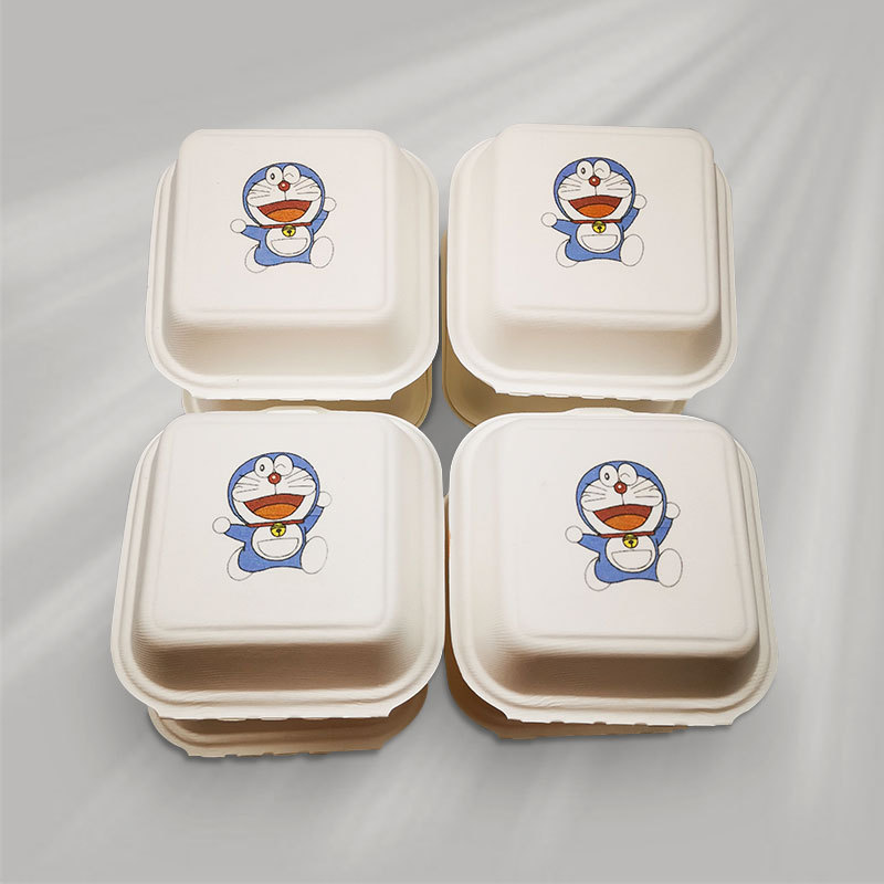 Trendy 6-inch Burger Pastry Box – Square Sugarcane Pulp Takeout Container