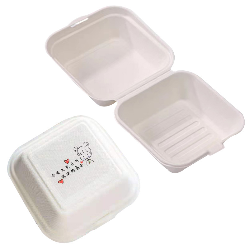 Disposable Sugarcane Pulp Burger & Pastry Box – Butter Rice Cake Takeout Container
