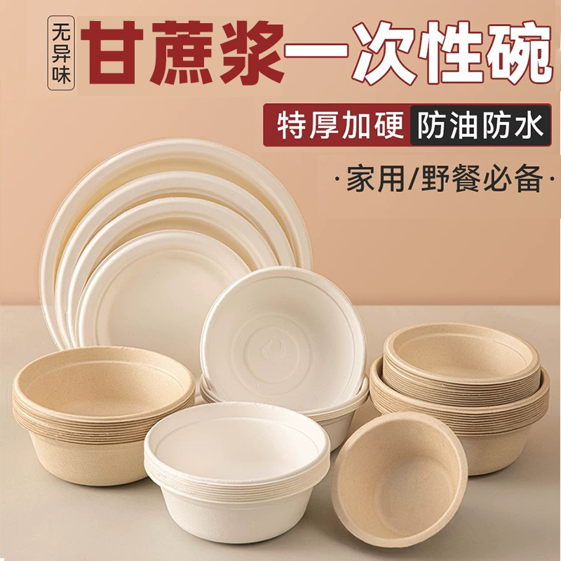 Compostable Paper Plate & Bowl Cutlery Set – Sugarcane Pulp BBQ Camping Heavy-Duty