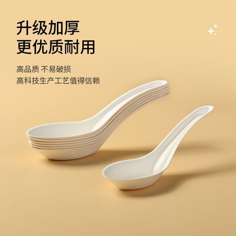Compostable Pulp Chinese Soup Spoon – Disposable Steak Fork Dessert Spoon Set