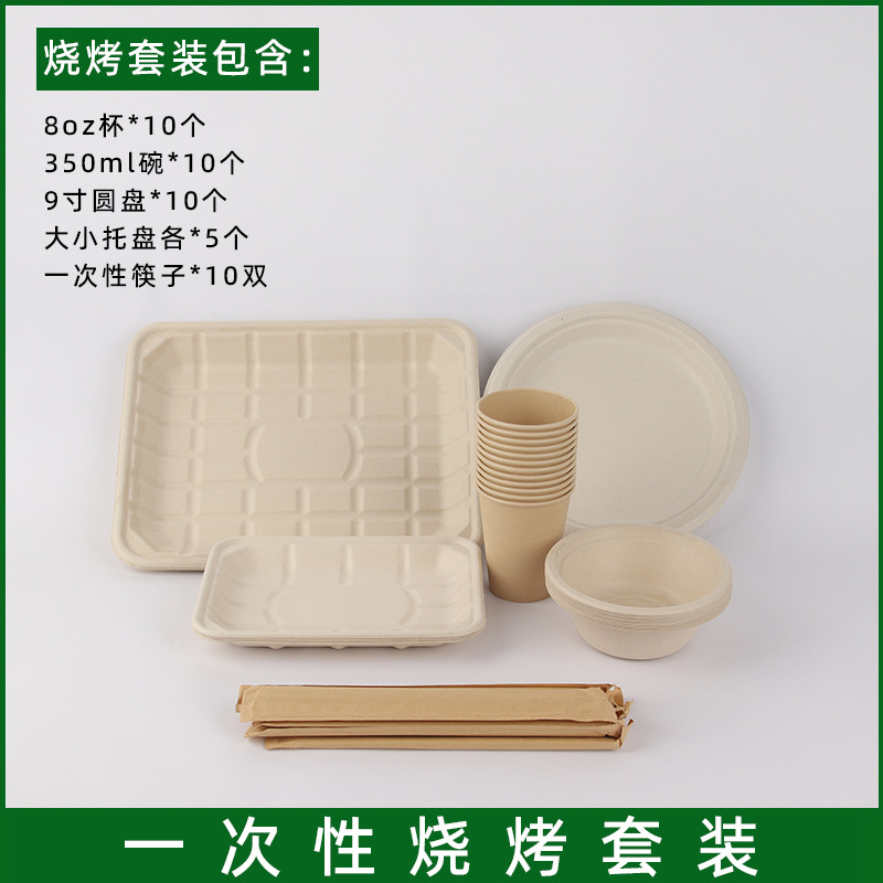 Compostable Outdoor BBQ Party Set – Bowls Plates Cups Fruit Tray Sugarcane Pulp