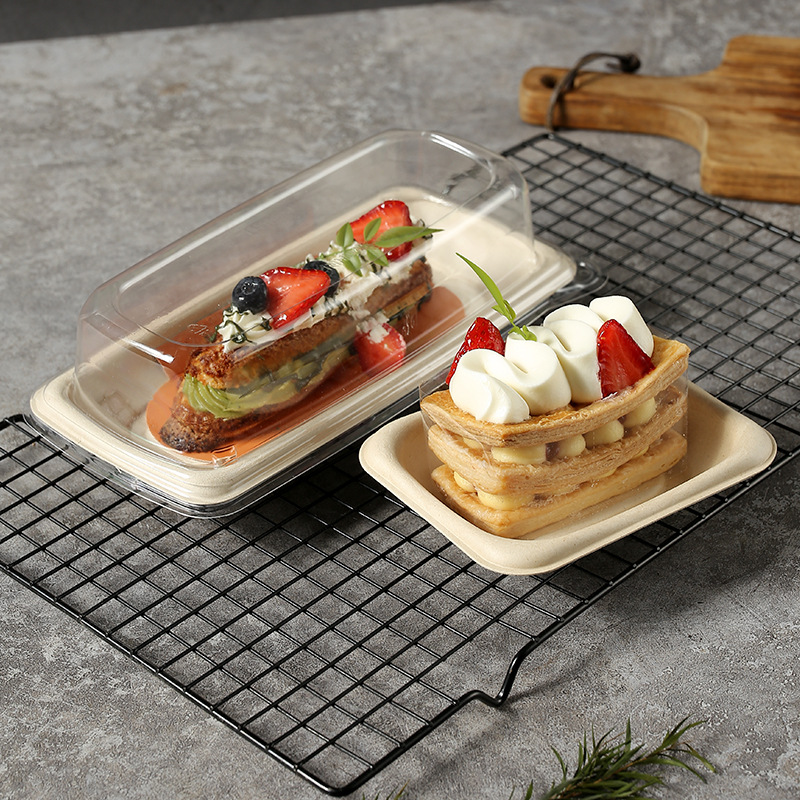 Compostable Sandwich Tray with Anti-Fog Lid – Cake Roll Mochi Sliced Pastry Box