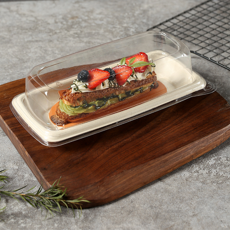 Compostable Sandwich Tray with Anti-Fog Lid – Cake Roll Mochi Sliced Pastry Box