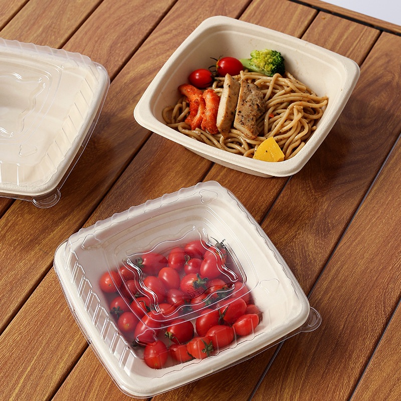 Compostable Pulp Takeout Square Bowl – Light Meal Salad Noodle 750-1200ml Container