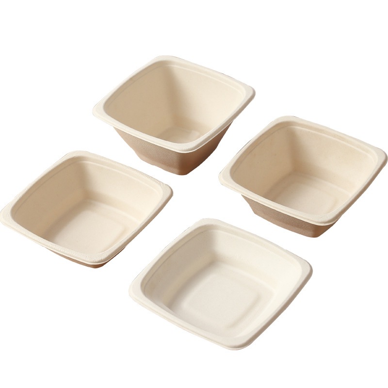 Compostable Pulp Takeout Square Bowl – Light Meal Salad Noodle 750-1200ml Container