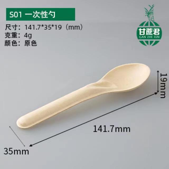 Compostable Pulp Chinese Soup Spoon – Disposable Steak Fork Dessert Spoon Set