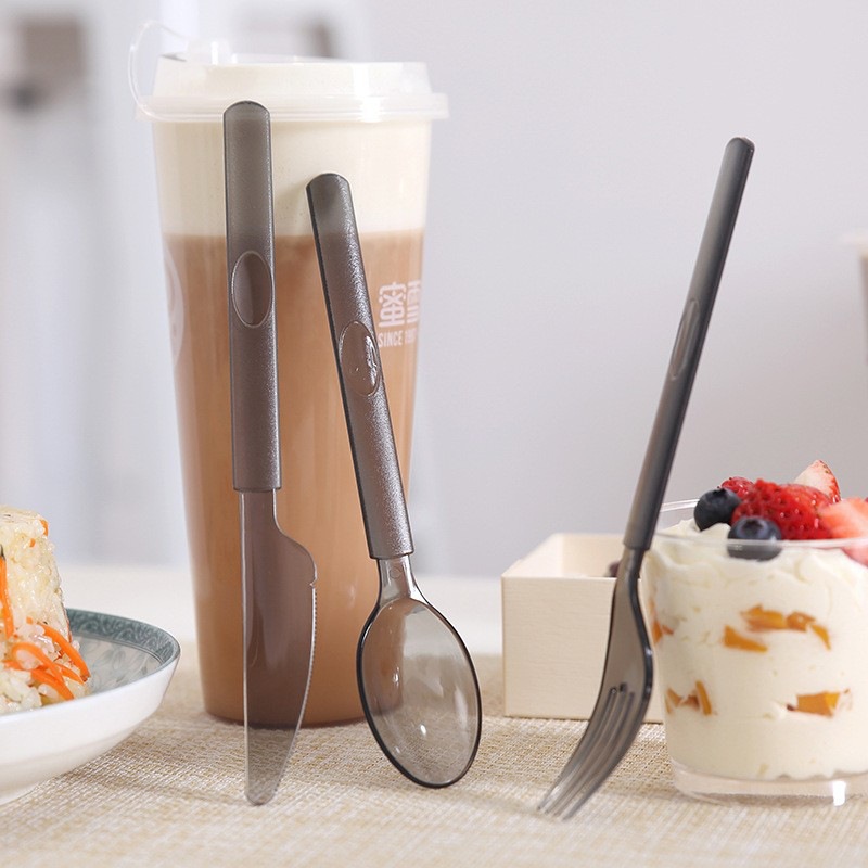 Heavy-Duty Long-Handle Disposable Cutlery – Steak Salad Dessert Spoon Fork Set