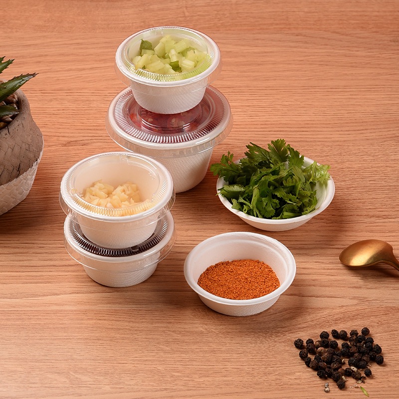 Sugarcane Pulp 2oz Sauce Cup with Lid – Disposable Mini Dipping Condiment Container