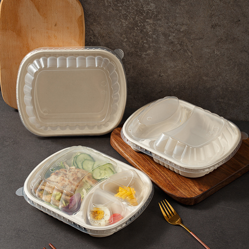 American-Style High-Cover 3-Compartment Box – Single/Double Pulp Salad Oval Container