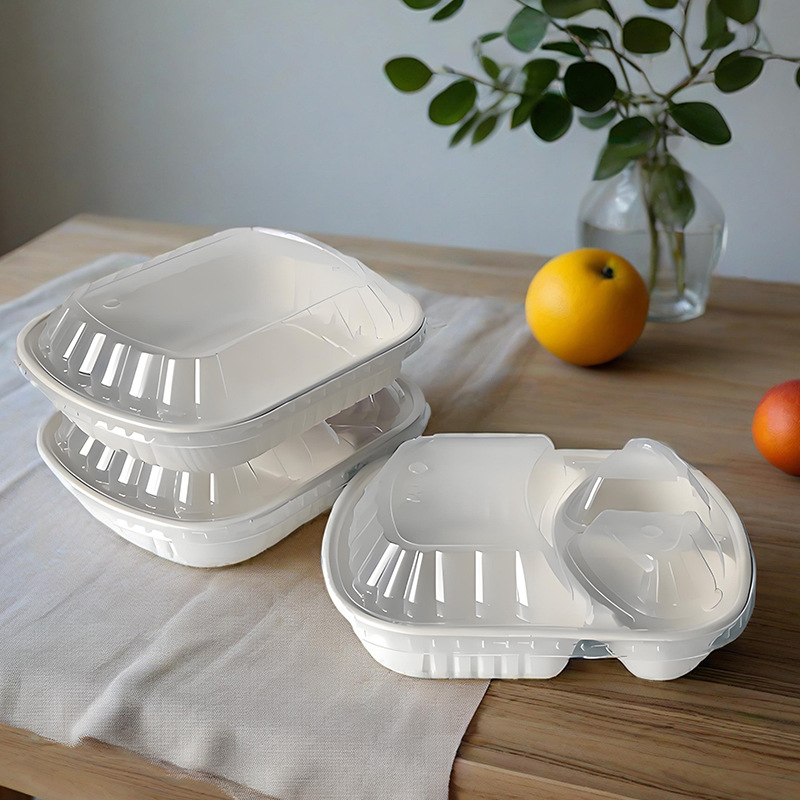 American-Style High-Cover 3-Compartment Box – Single/Double Pulp Salad Oval Container