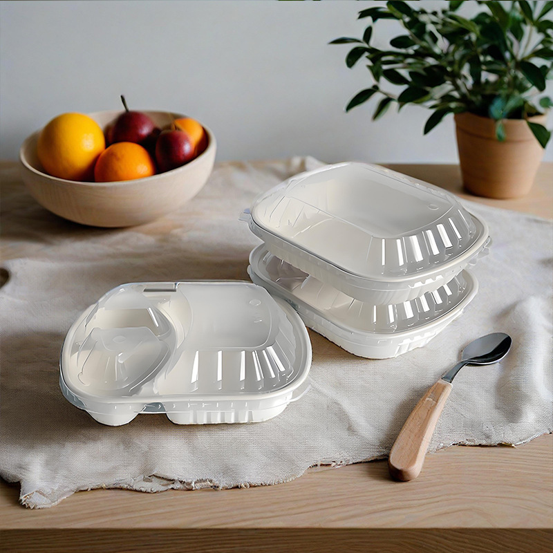 American-Style High-Cover 3-Compartment Box – Single/Double Pulp Salad Oval Container