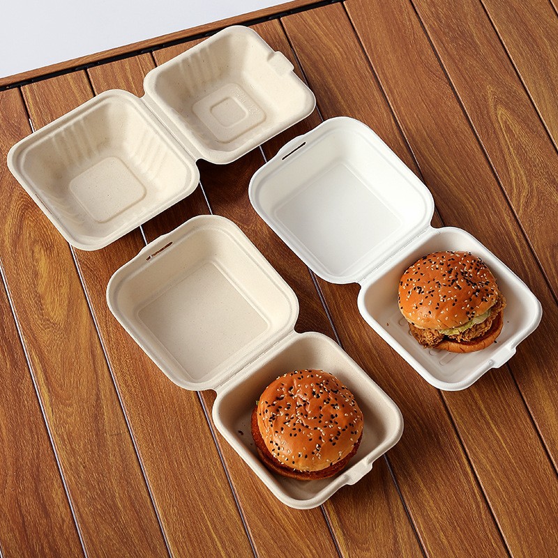 Disposable Butter Rice Cake Burger Box – Sugarcane Pulp Pastry Takeout Container