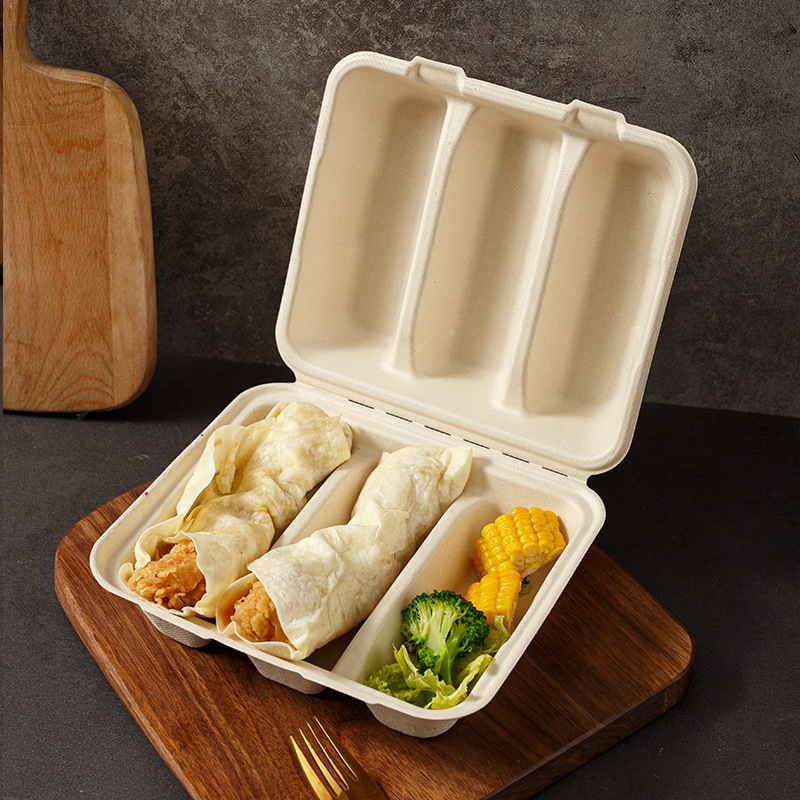 Compostable American-Style Taco Box – Rectangular Divided Takeout Container
