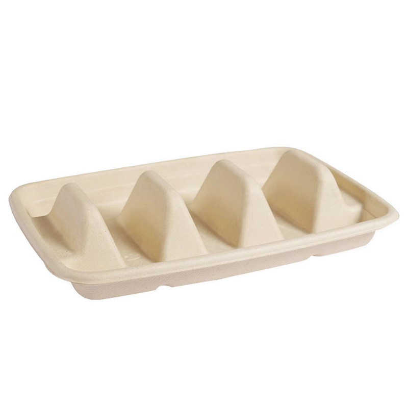 Compostable American-Style Taco Box – Rectangular Divided Takeout Container